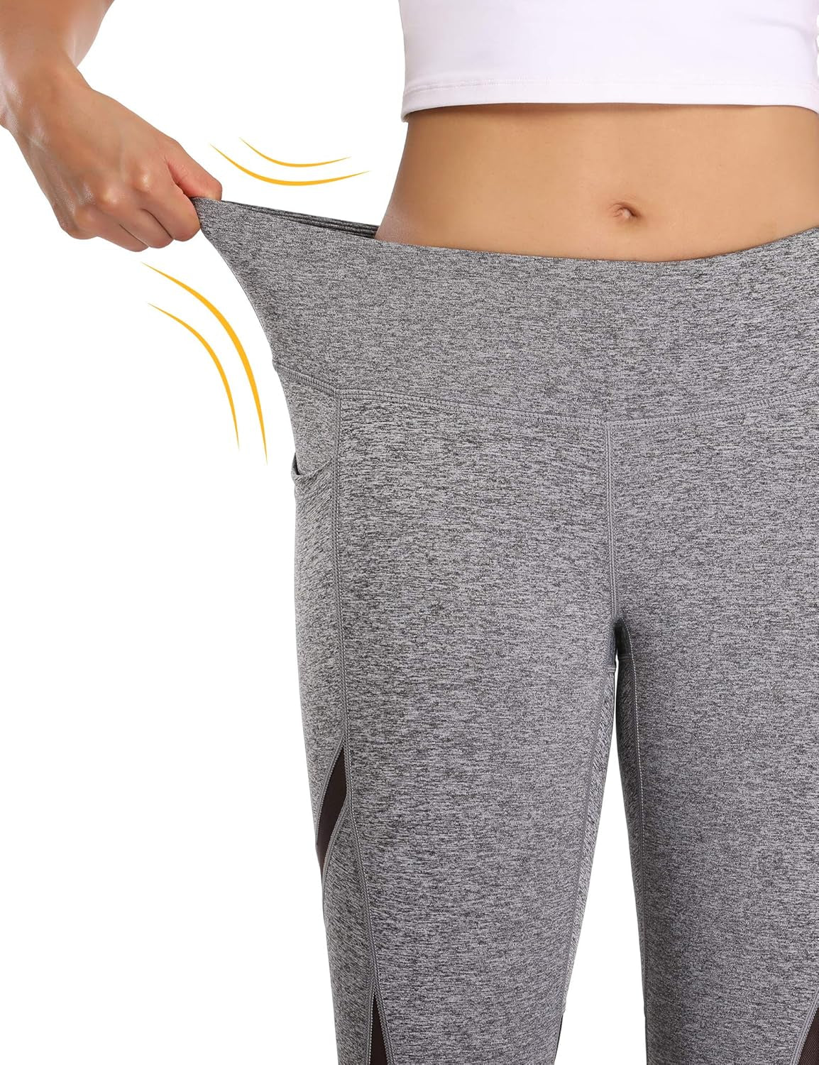 Women'S Mesh Yoga Leggings with Side Pockets Tummy Control Workout Running Capris High Waist Yoga Pants